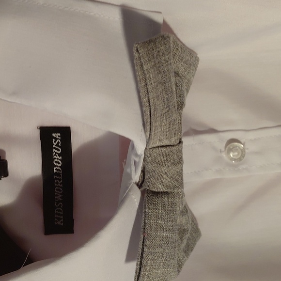 Kids World Of USA White Shirt with Gray Bow Tie and Matching Vest Size Boys 18. - Picture 5 of 7